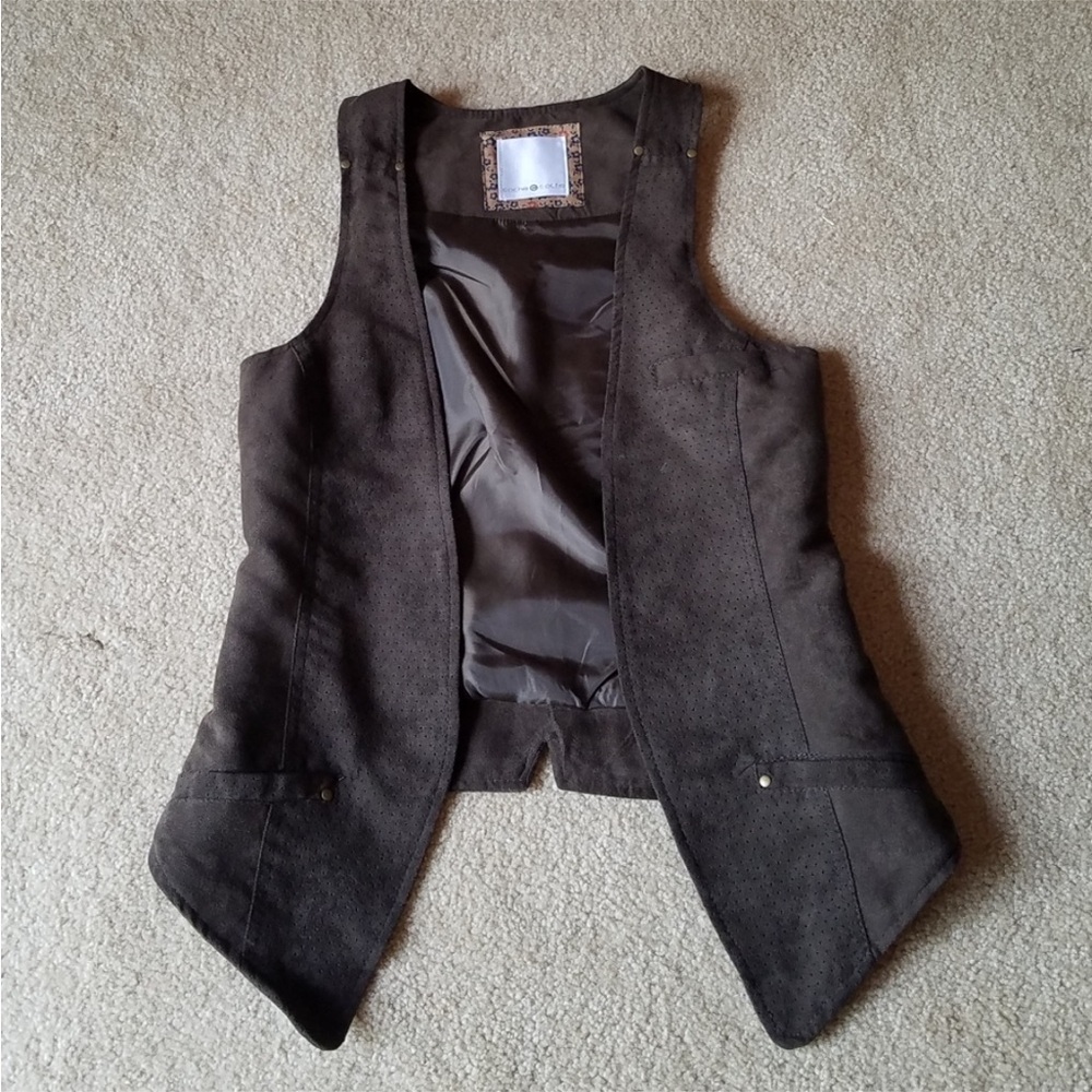 Dark Brown Open Faux Suede Trendy Vest from Paris